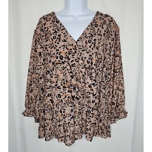 Siren Lily Women's Leopard Print Peplum 3/4-Sleeve Pullover Blouse Size 3X